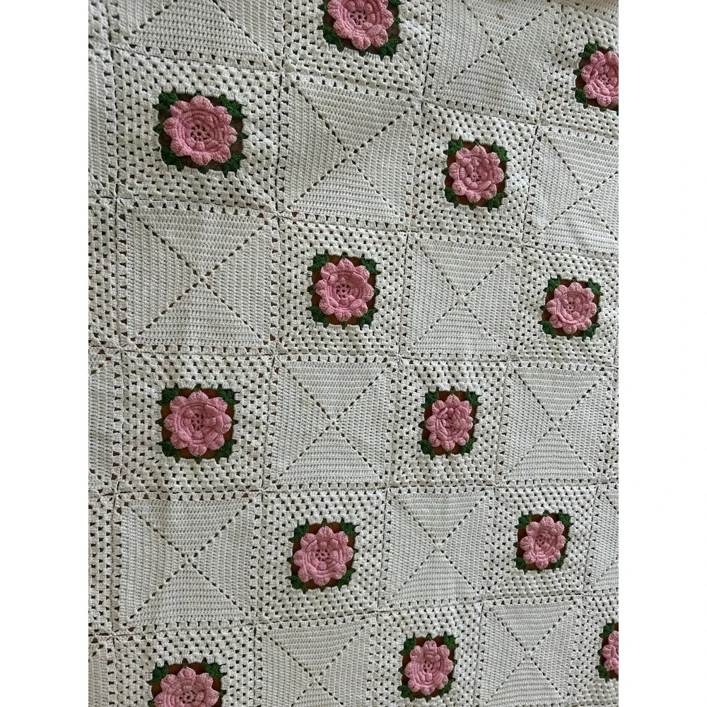 Vintage Granny Square‎ Afghan Crochet Twin Full Queen Handmade Blanket 83x72